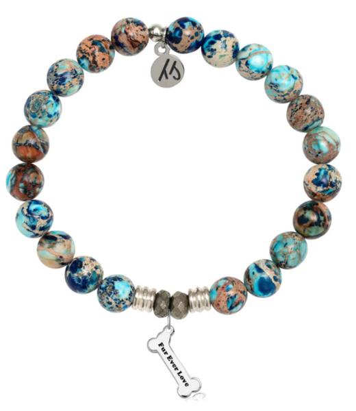 Stone Bracelet with Fur Ever Love Sterling Silver Charm