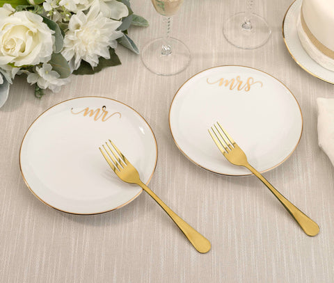Lillian Rose Mr and Mrs Cake Plates with 2 Forks