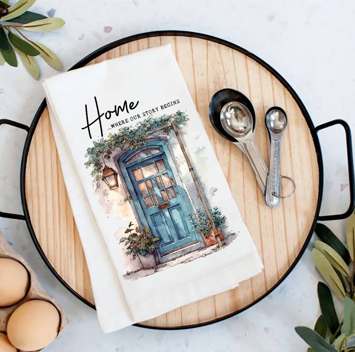 Blue Door Home Our Story Begins Flour Sack Tea Towel