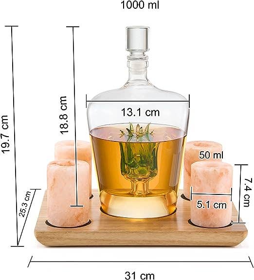 Tequila Decanter With 4 Pink Himalayan Salt Shot Glasses