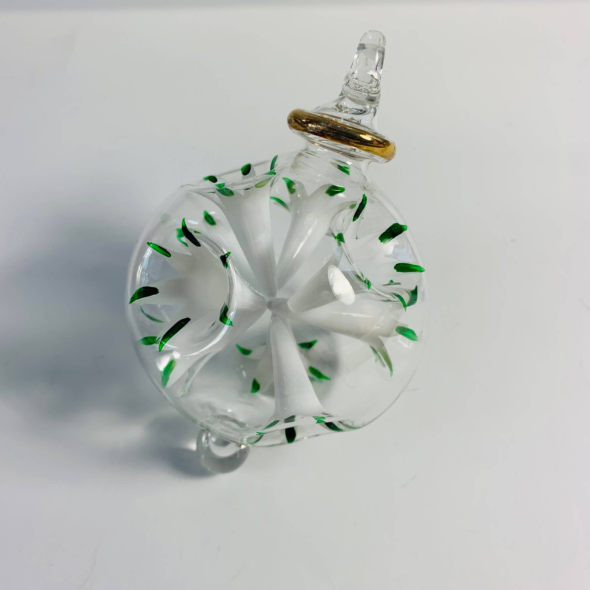 Blown Glass Small Ornament - Blossoms White With Green 2"