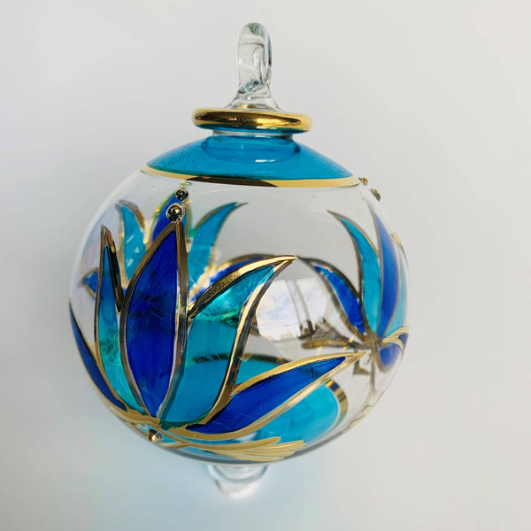 Blown Glass Ornament - Blue Lotus 2"