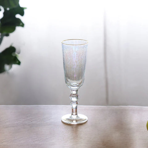Mother of Pearl Flute with Gold Rim Glass Set of 4 Clear and Gold