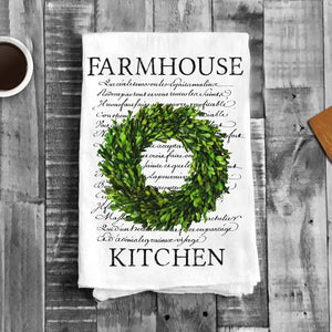 Farmhouse Kitchen Boxwood Wreath Cotton Tea Towels