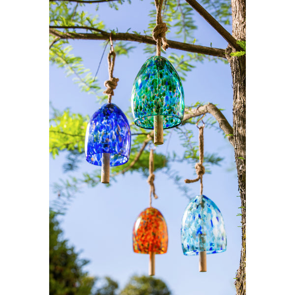 Art Glass Garden Bell Chime Blue 8"