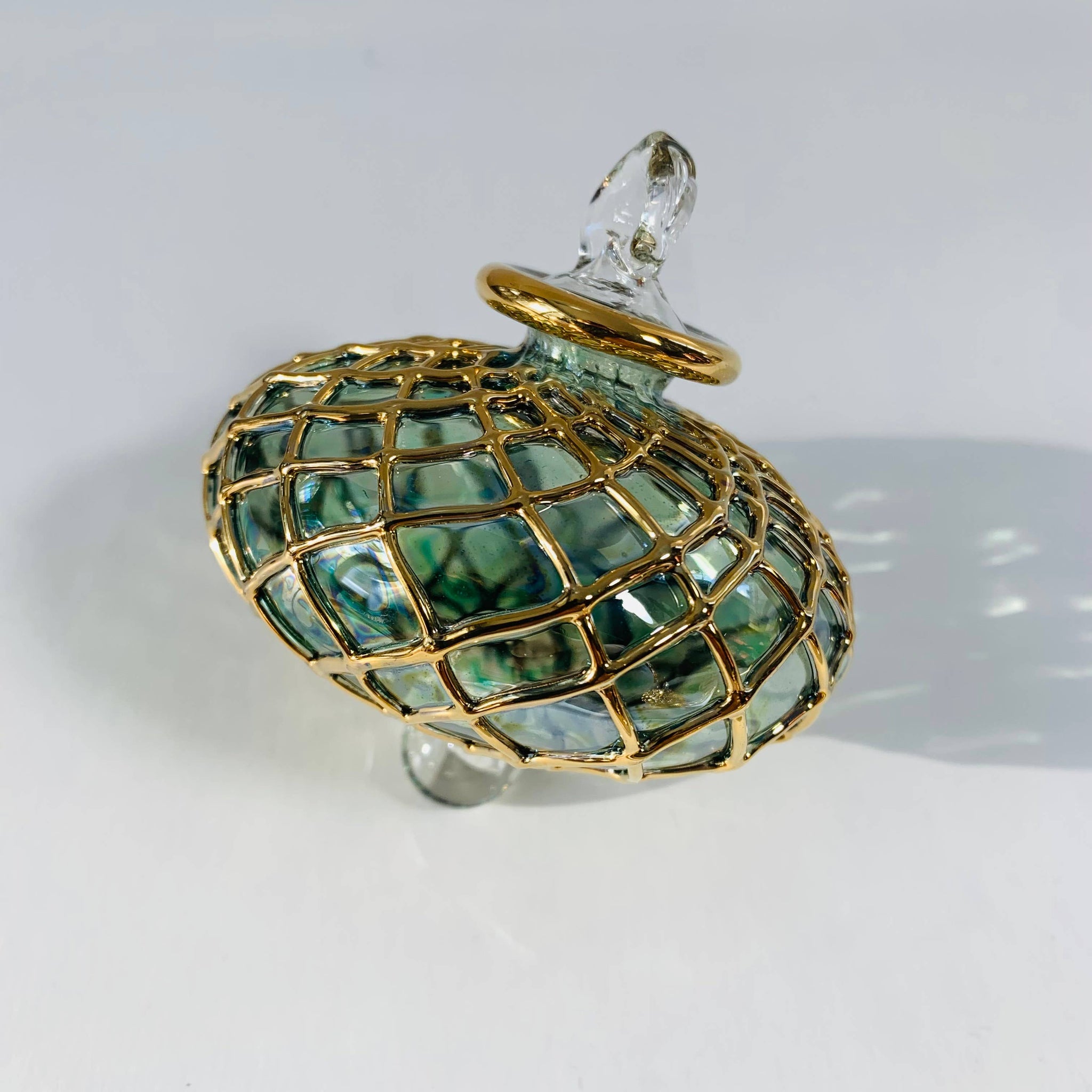 Blown Glass Small Ornament - Diamond Toupie Emerald 2"