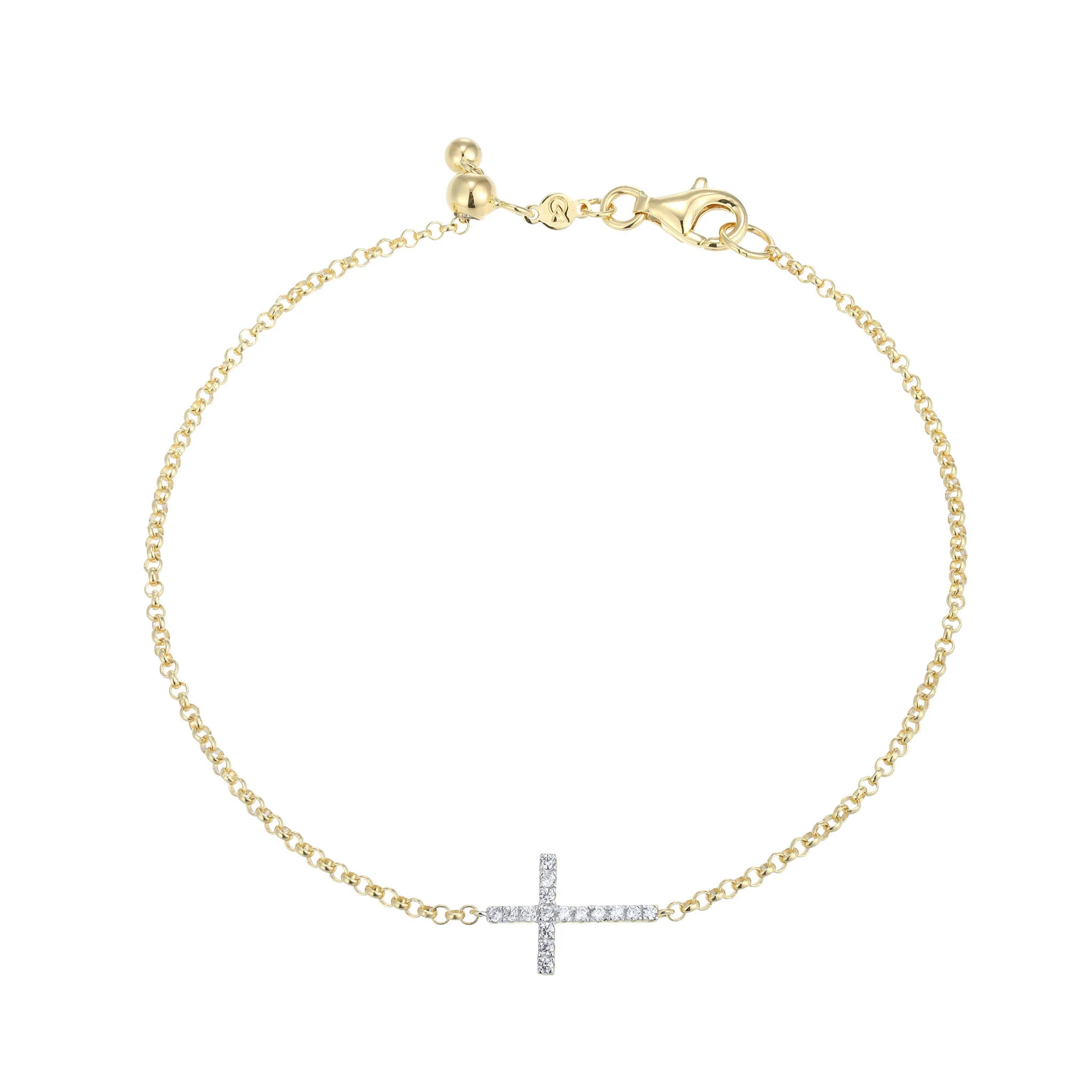 Diamond Cross Bracelet 0.096CTW Gold Plated Sterling Silver 7.75"