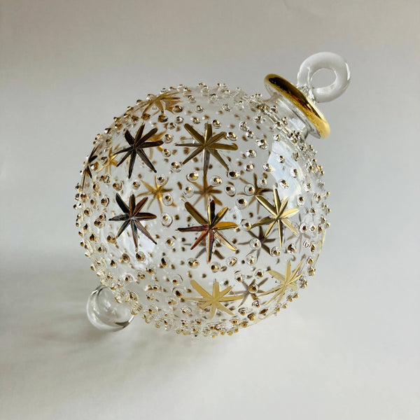 Blown Glass Ornament - Gold Stars & Dots 2"