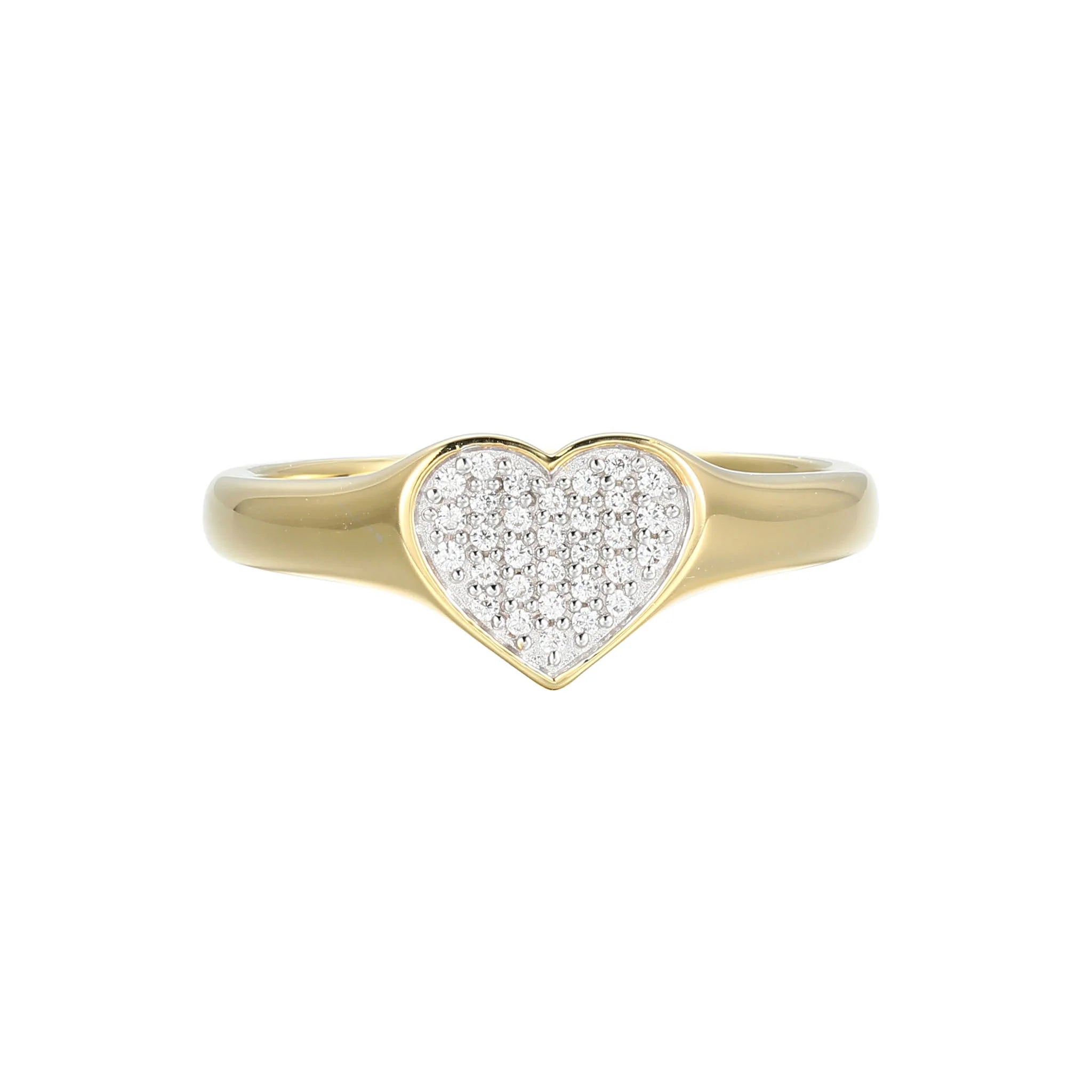 Diamond Pave Heart Ring 0.10CTW Gold Plated Sterling Silver Size 7