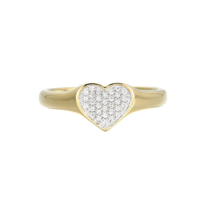 Diamond Pave Heart Ring 0.10CTW Gold Plated Sterling Silver Size 7