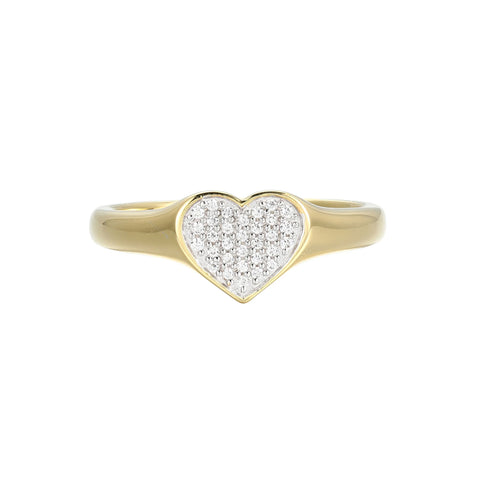 Diamond Pave Heart Ring 0.10CTW Gold Plated Sterling Silver Size 7