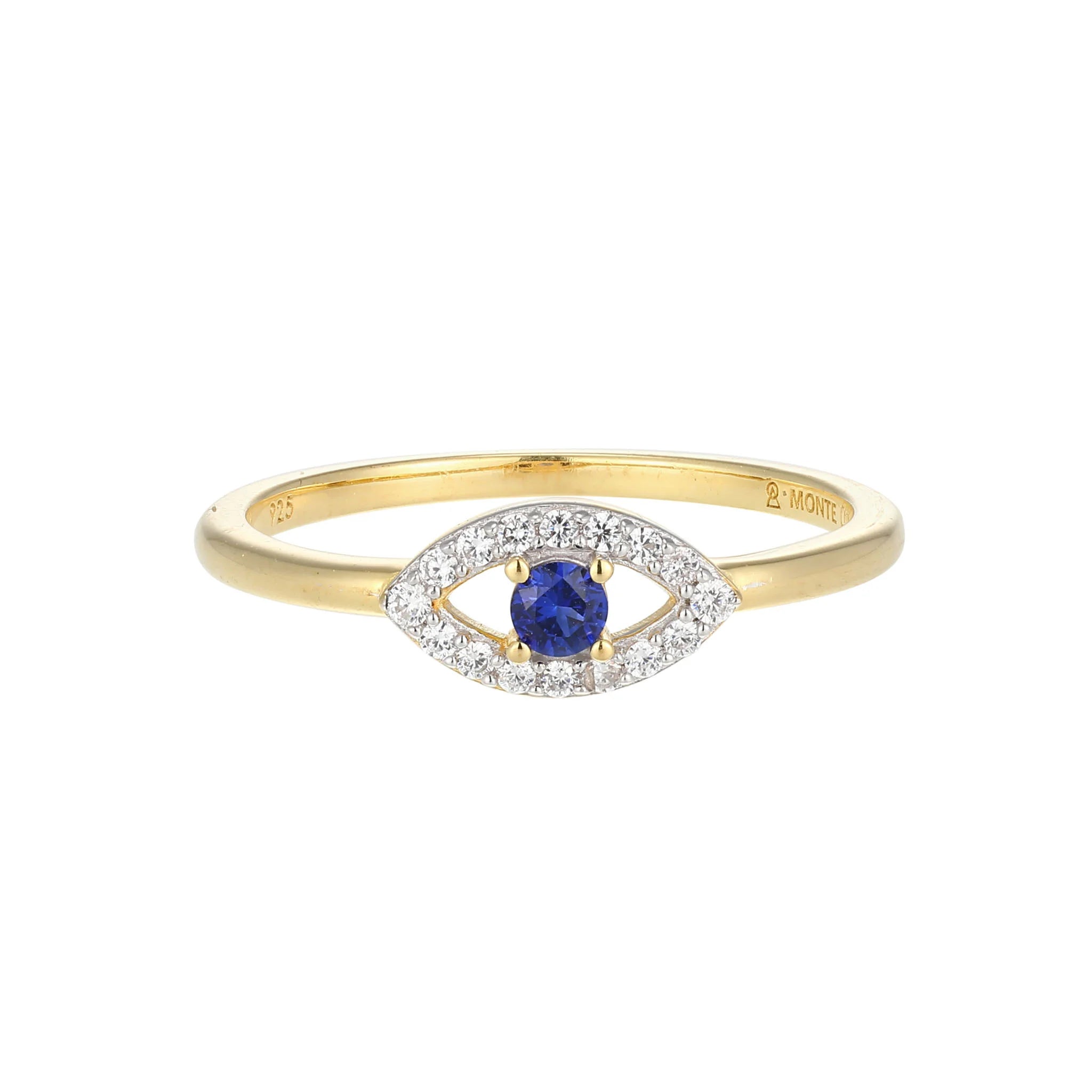 Diamond & Sapphire Evil Eye Ring Gold Plated Sterling Silver Size 7