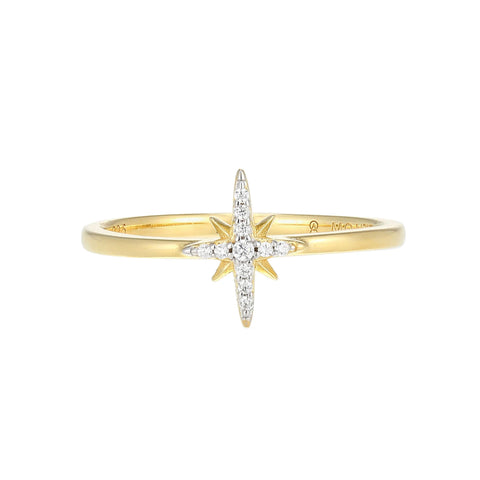 Diamond North Star Ring 0.04CTW Gold Plated Sterling Silver Size 7