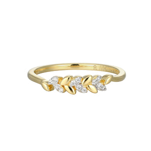 Diamond Leaf Vine Ring 0.048CTW Gold Plated Sterling Silver Size 7