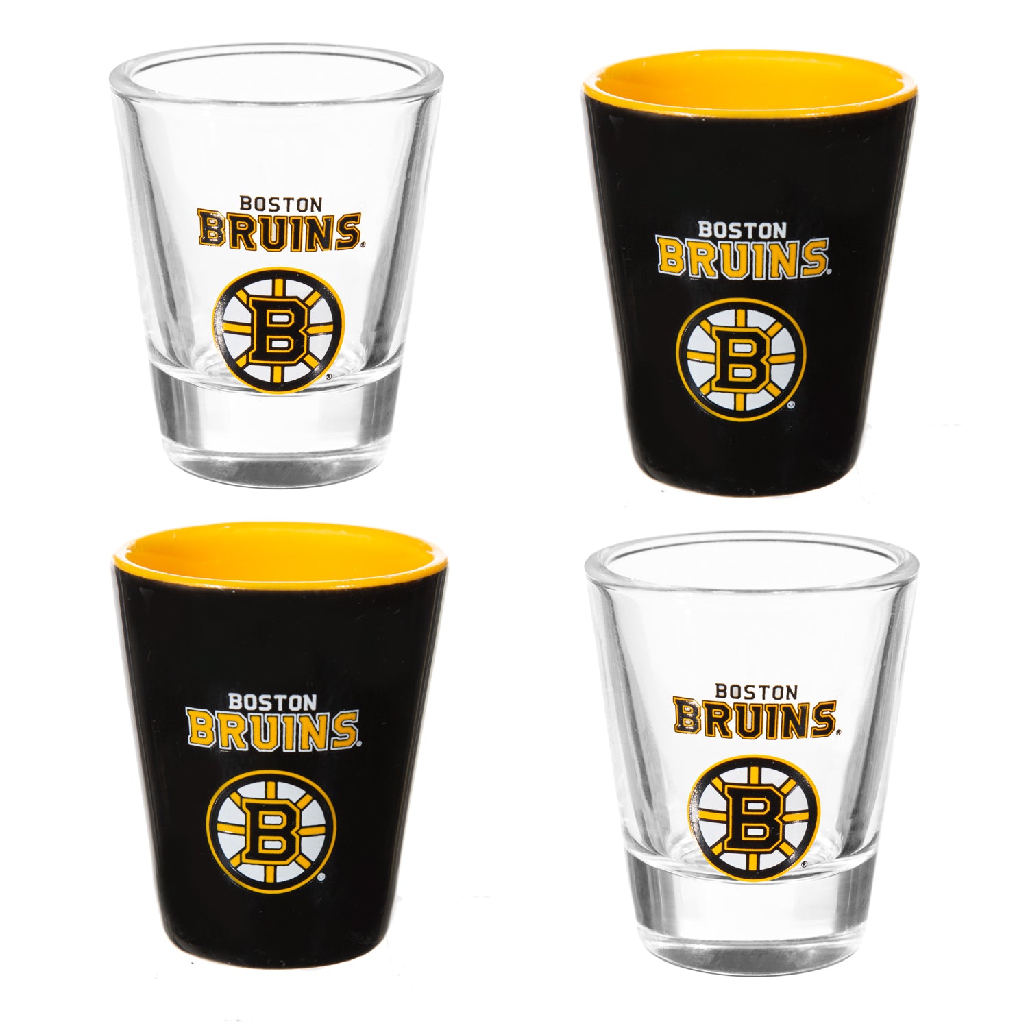 Boston Bruins 4-Piece Ceramic and Glass 2oz. Shot Glass Set