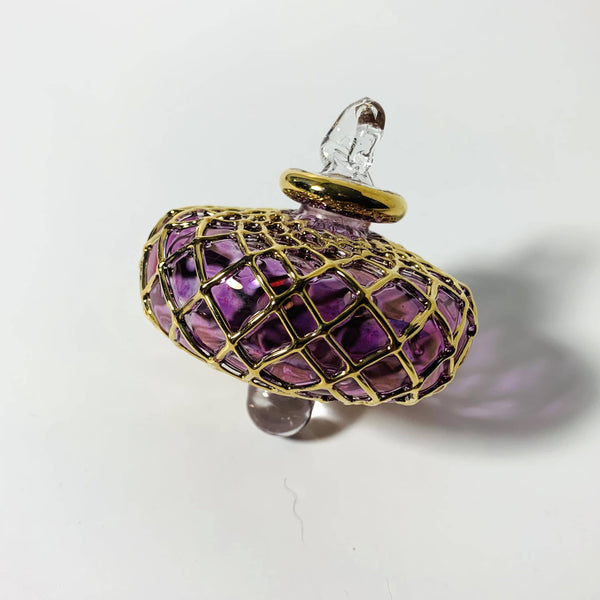 Blown Glass Small Ornament - Diamond Toupie Pink 2"