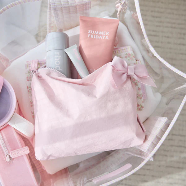 Ballet Pink Bow Crinkle Makeup Bag
