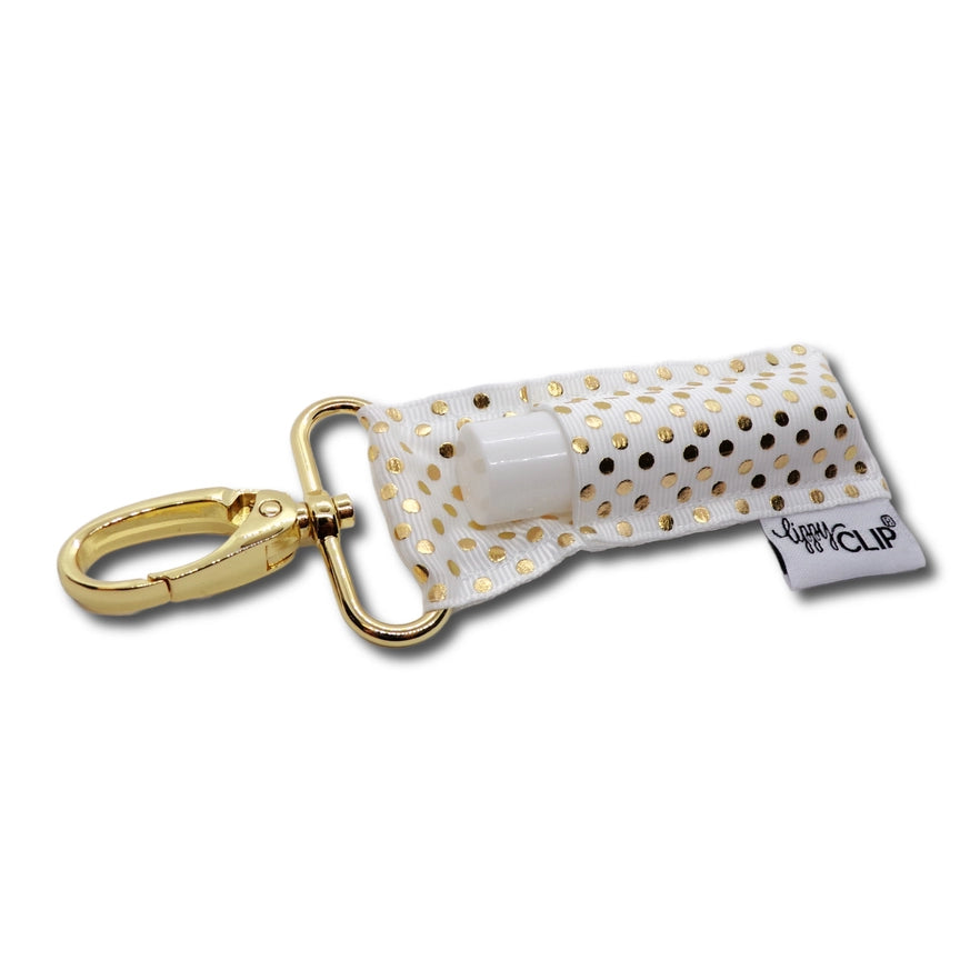 Gold Dots On White Lippyclip® Lip Balm Holder