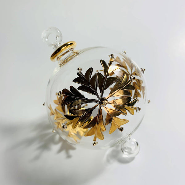 Blown Glass Ornament - Gold Snow Flake 3.35"