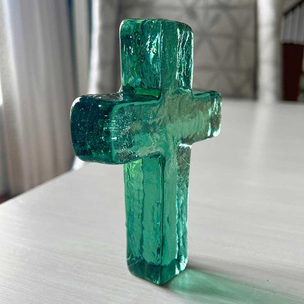 Glass Cross Occasion Gift Box: Aqua / Baptism