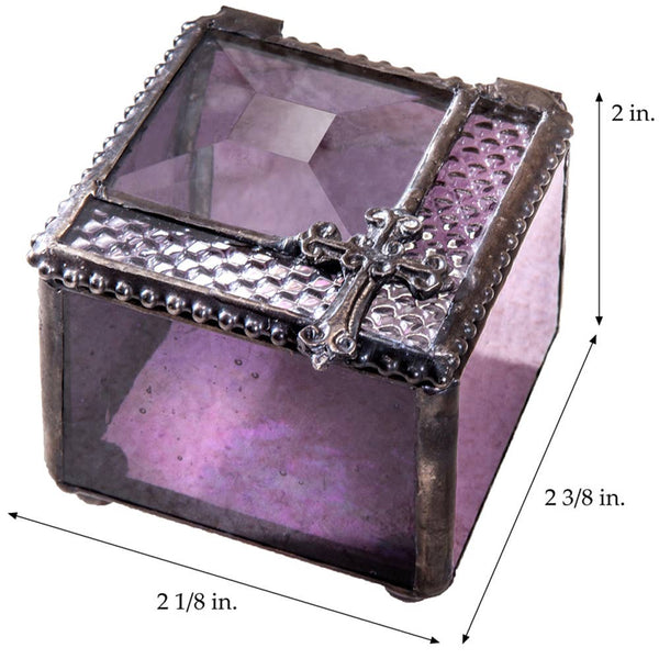 Purple Stained Glass Rosary Box with Cross Box