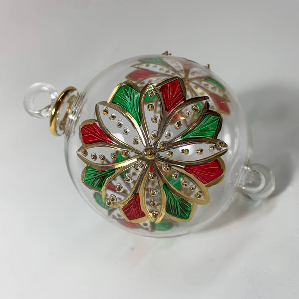 Blown Glass Ornament - Red & Green Flower 3.35"