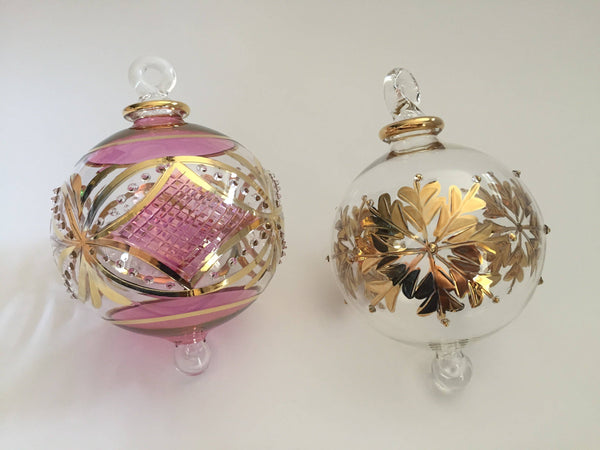 Blown Glass Ornament - Gold Snow Flake 3.35"