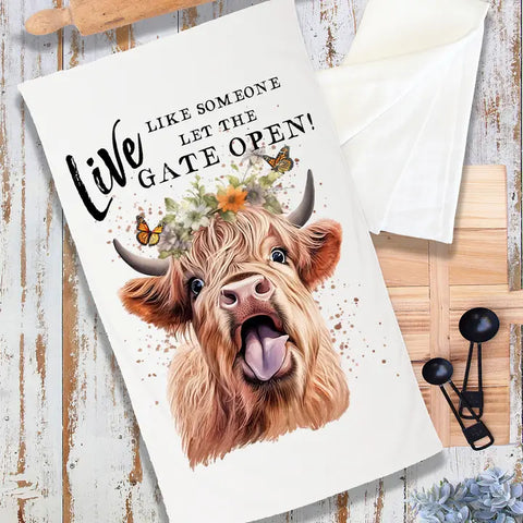 Highland Cow Live Life Terry Cloth Towel