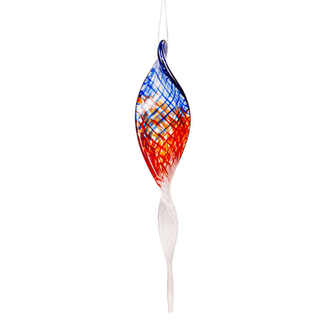 Hanging Art Glass Outdoor Ornament Red/Blue 7"