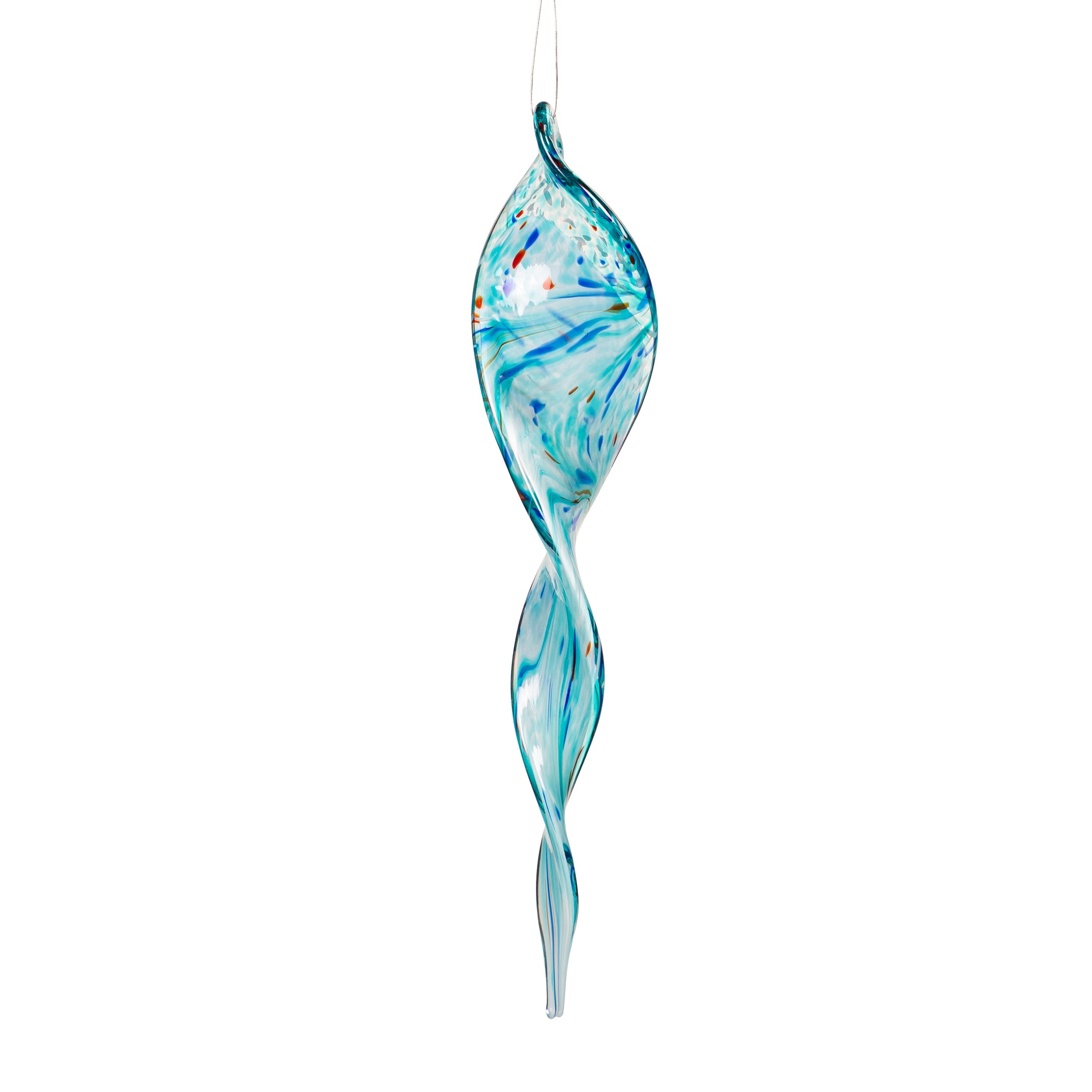 Hanging Art Glass Outdoor Ornament Turquoise 7"