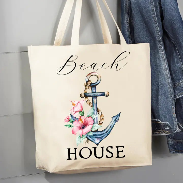 Beach House Boat Anchor Ocean 12 oz Canvas Tote Bag