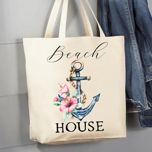 Beach House Boat Anchor Ocean 12 oz Canvas Tote Bag