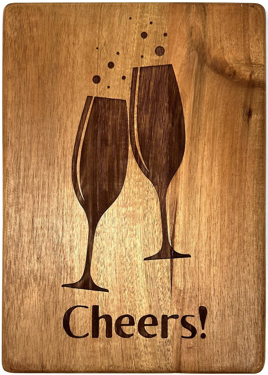 Acacia Wedding Cutting Board 8x11 Cheers!