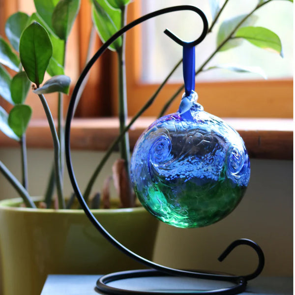 Van Glow Ball 3" Blue/Green Art Glass Ornament