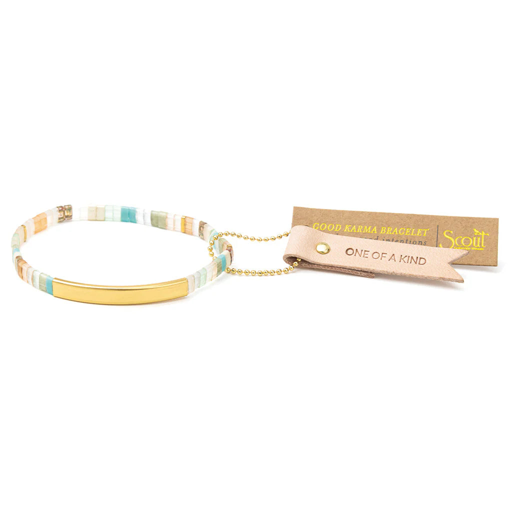 Good Karma Miyuki Bracelet One Of A Kind - Mint/Peach/Gold