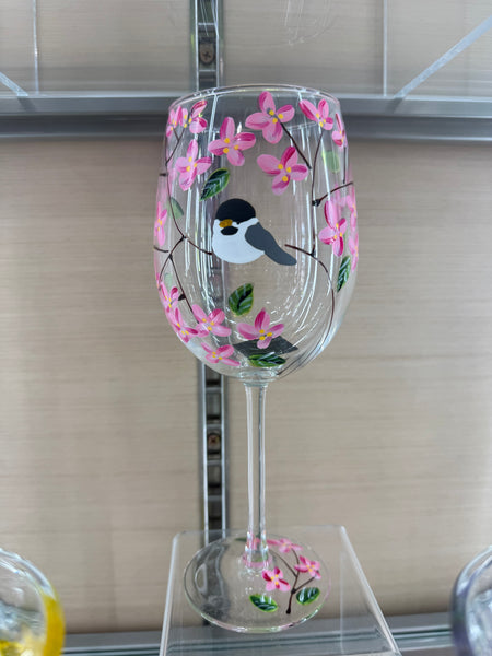Chickadee Wine Glass Stemmed