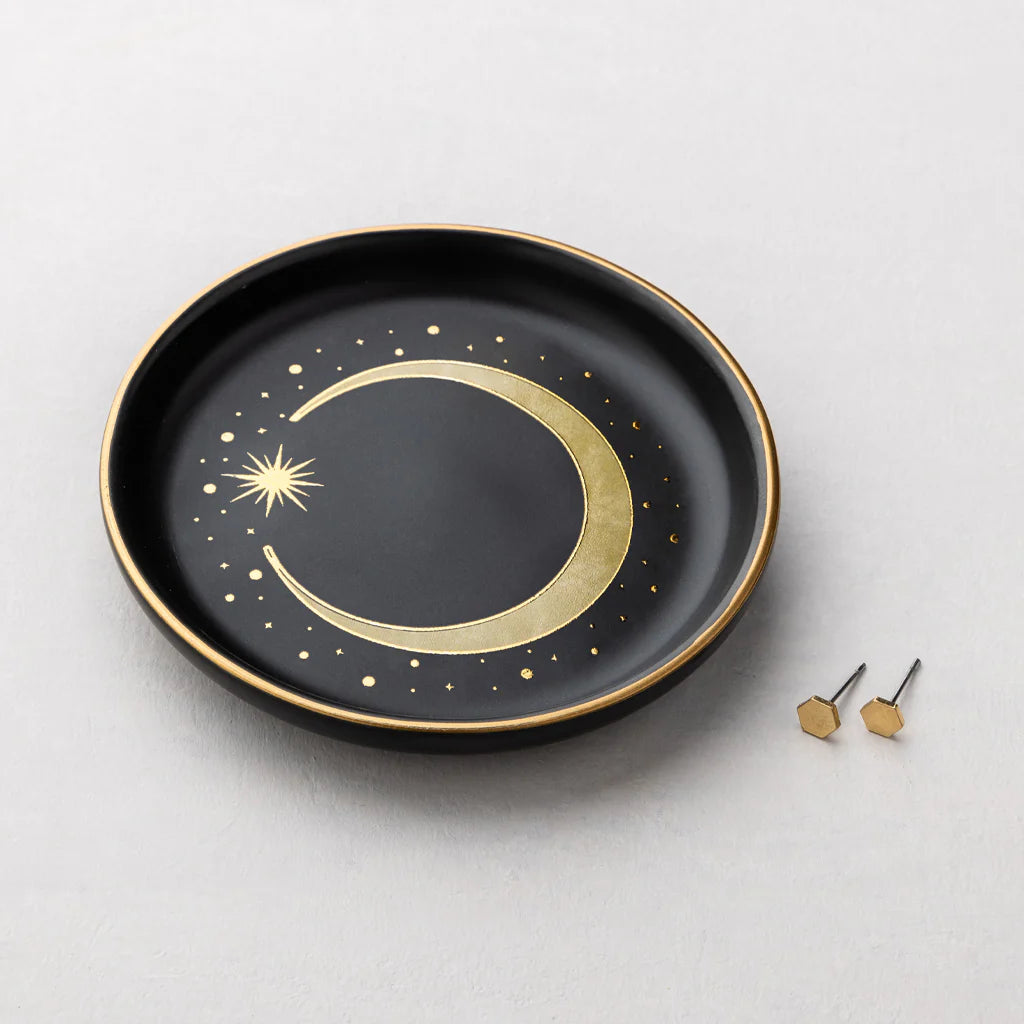 Jewelry Dish & Stud Earring Set - Crescent/Black