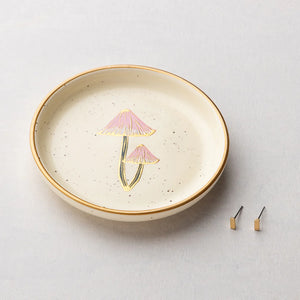 Jewelry Dish & Stud Earring Set - Mushroom/Oatmeal