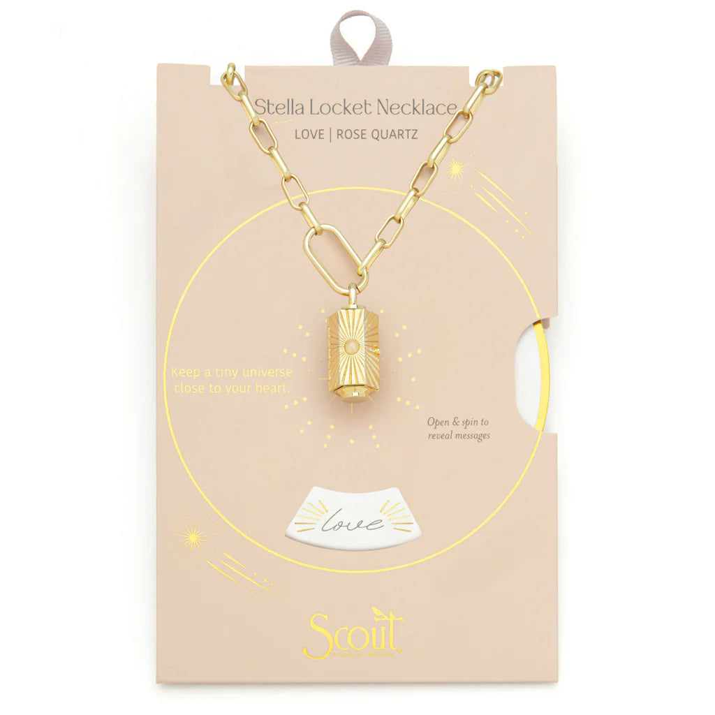 Stella Locket Necklace - Love/Rose Quartz/Gold