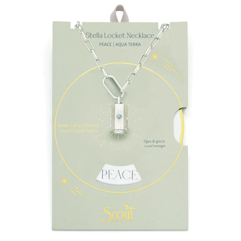 Stella Locket Necklace - Peace/Aqua Terra/Silver