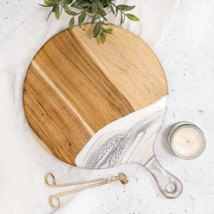 Round Cheese Paddle Acacia Boards 12" Marble