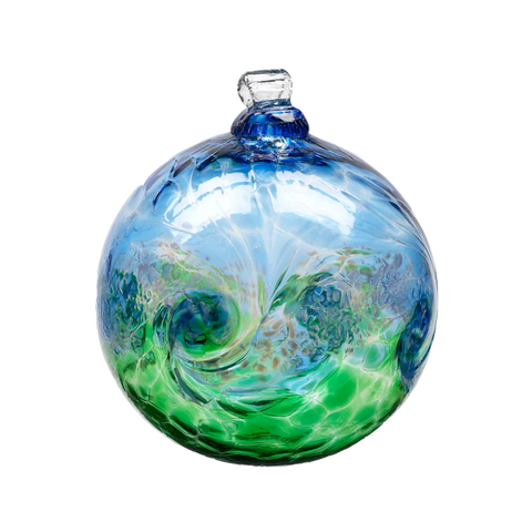 Van Glow Ball 3" Blue/Green Art Glass Ornament