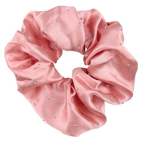 Large Diamond Ornament Satin Rhinestone Scrunchie - Blush