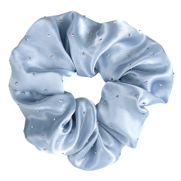 Large Diamond Ornament Satin Rhinestone Scrunchie - Blue