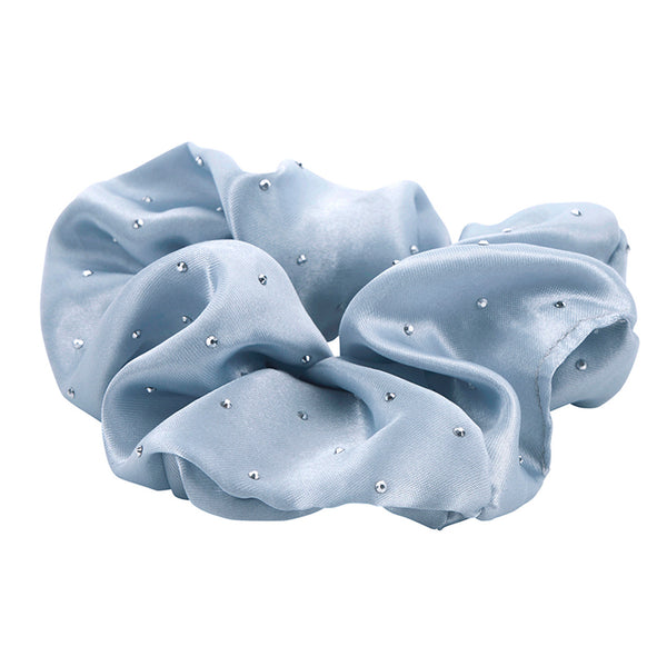 Large Diamond Ornament Satin Rhinestone Scrunchie - Blue