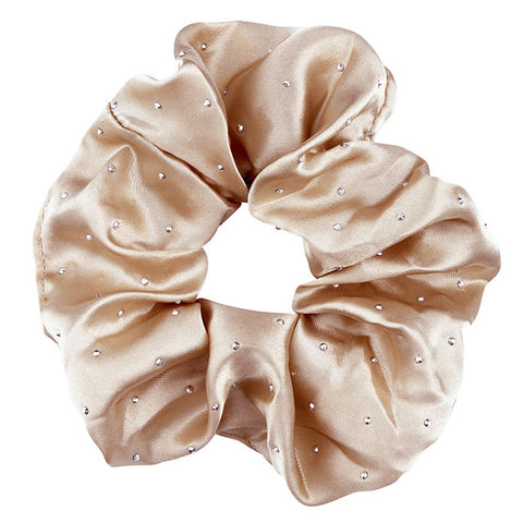 Large Diamond Ornament Satin Rhinestone Scrunchie - Flax