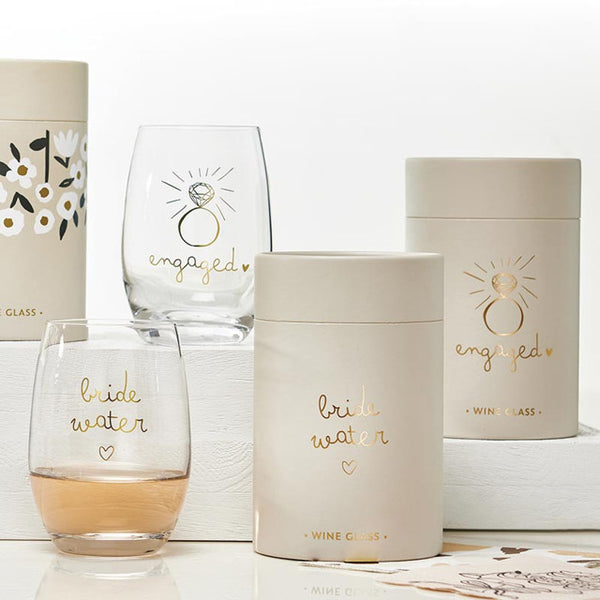 Gold Foil Stemless Wine Glass - Bride Water