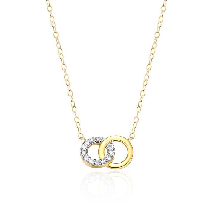 Diamond Twin Circle Pendant Necklace 0.10CTW Gold Plated Sterling Silver