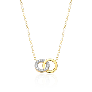 Diamond Twin Circle Pendant Necklace 0.10CTW Gold Plated Sterling Silver