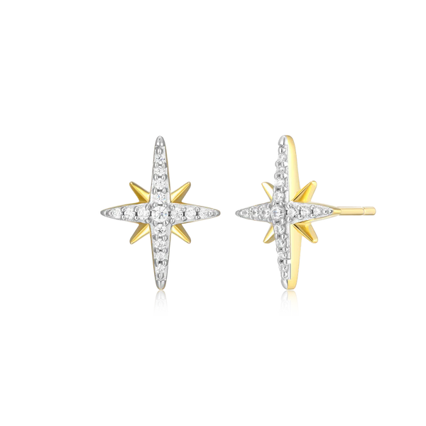 Diamond Cardinal Points Stud Earrings 0.1260CTW Gold Plated Sterling Silver